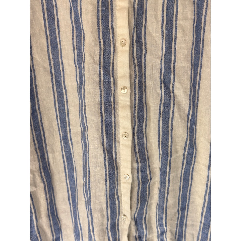 Tahari Linen Button Up Blouse Lagenlook Plus Blue White Striped Coastal 2X‎ - Picture 7 of 14
